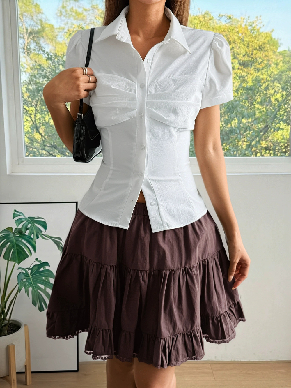 Zara Vintage Short Sleeve Button Down Shirt Spring Summer
